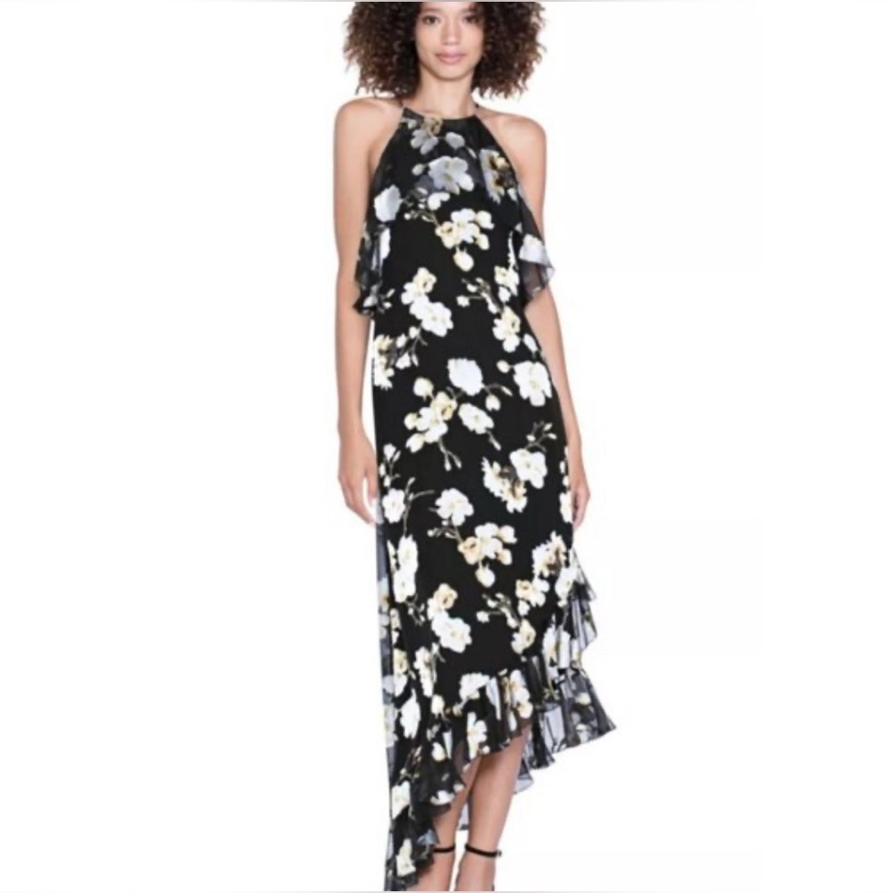 Alice and Olivia Fabiola Asymmetric Floral Dress Silk Blend Size 4